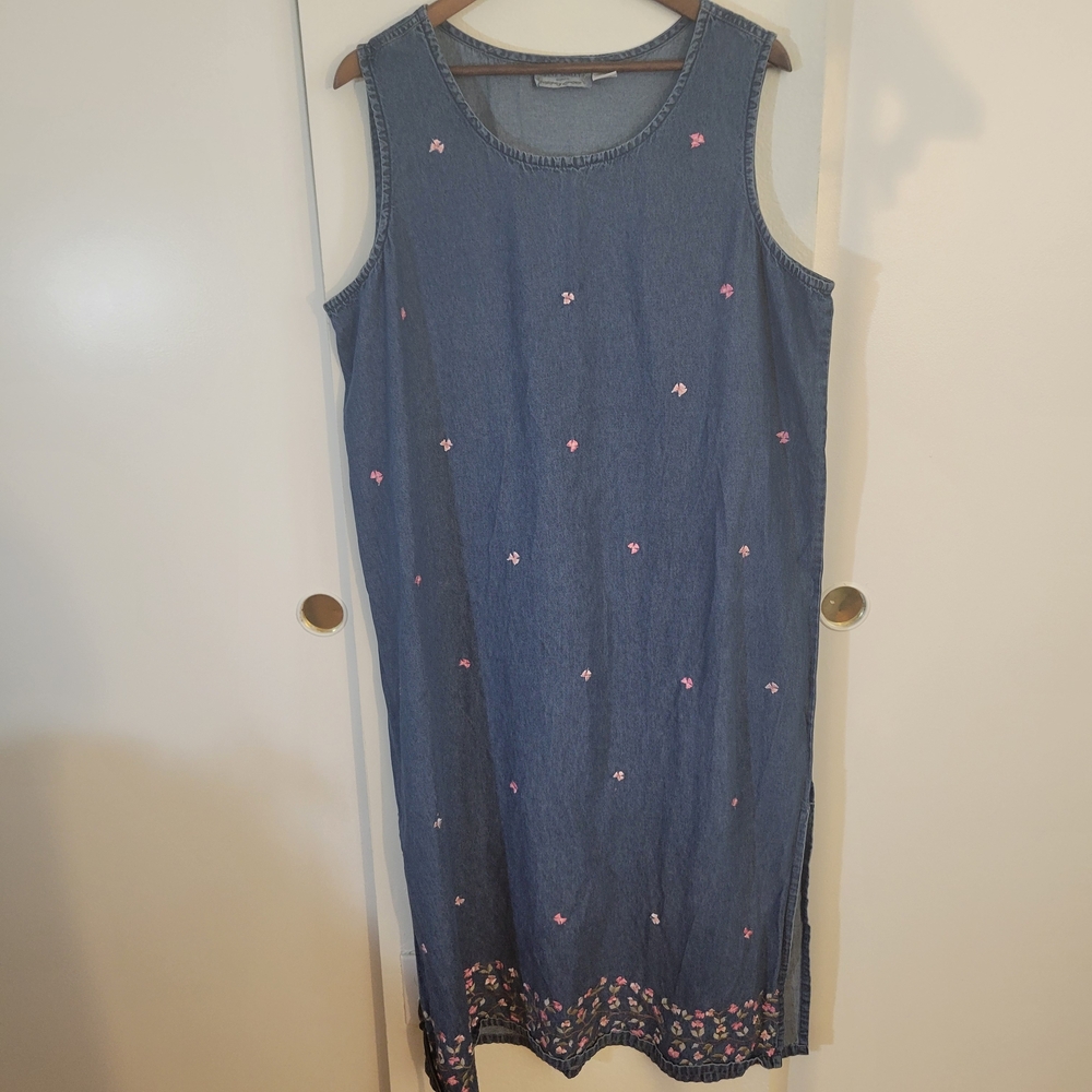 Jane Ashley Blue Dress with Pink Floral Accents